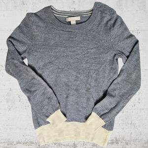 Banana Republic Gray Ivory Merino Wool Two Tone Crewneck Sweater Size Small